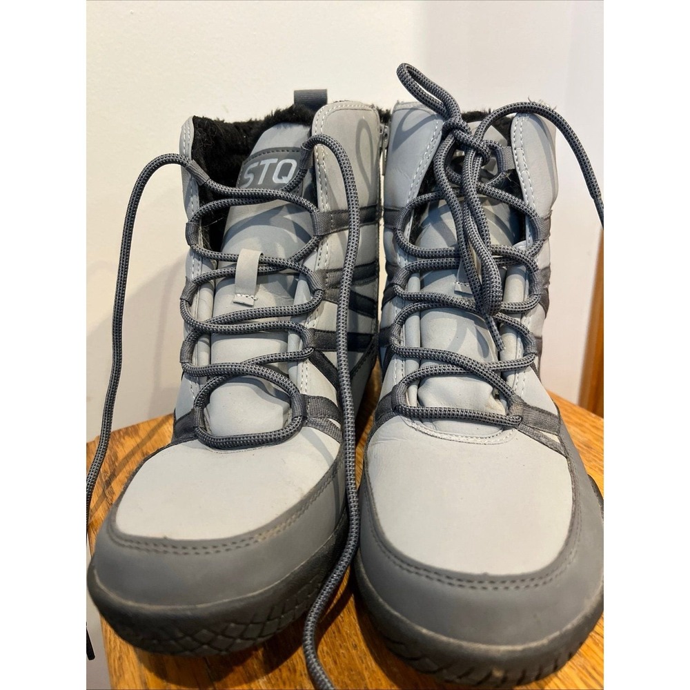 STQ Grey Winter Hiking Boots Zip Lightweight Cozy Ankle Boots Booties‎ Size 10